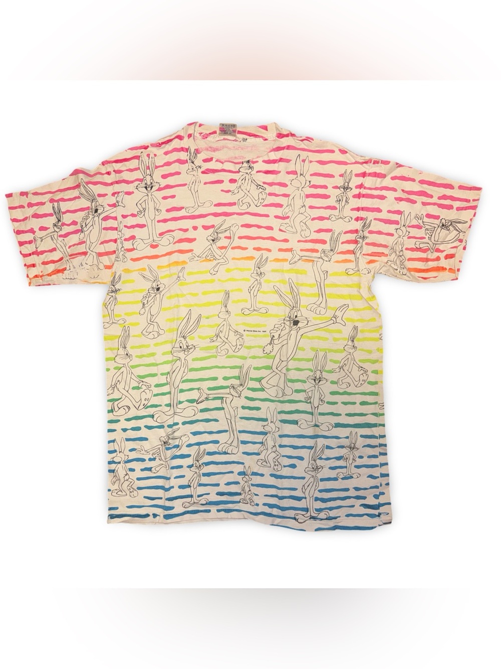 Vintage Bugs Bunny 1989 Rainbow Stripe AOP Graphic Tee